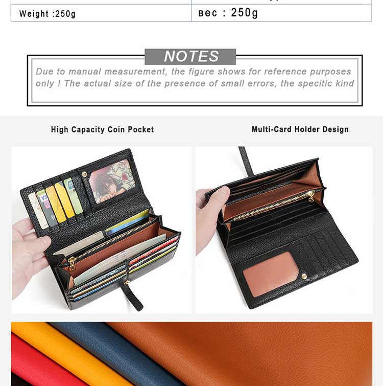 Minibook Genuine Leather Ladies Long Wallet with Custom Logo Zipper and Card Holder