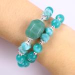 Handmade Gemstone Beaded Bracelet Green Cat's Eye Stone Bracelet Adjustable Rock