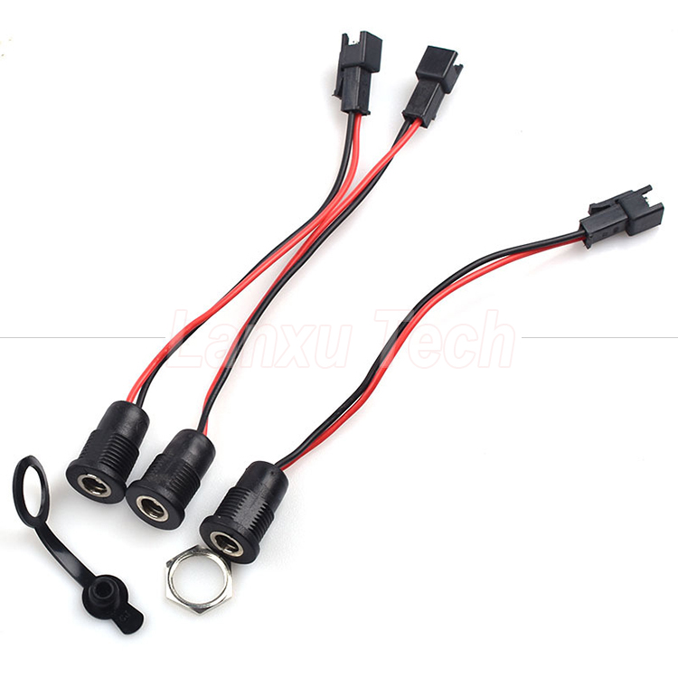 DC 022 5.5x2.1mm 5.5x2.5mm Female Socket Threaded Mount to JST SM 2 Pin Connector Cable