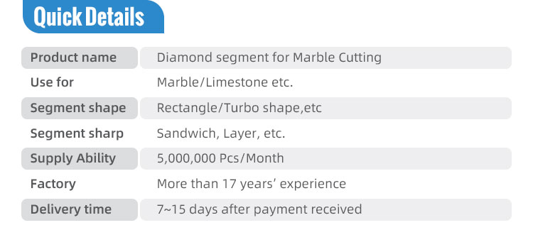 Hot Pressed Technology Long-Life Marble Segment for Cutting Stone