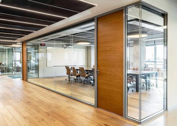 Office Glazed Wall Partition Metal Frame 3mm Aluminum With Steel Stable For