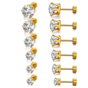 Wholesale Fashionable Titanium Steel Fine Needle Stainless Steel Earrings Round 18k Gold-plated Zircon Earrings from china suppliers