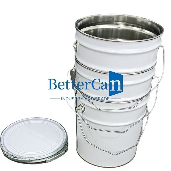 White 5L Paint Bucket 5 Gallon Metal Tin Pail With Lock Ring