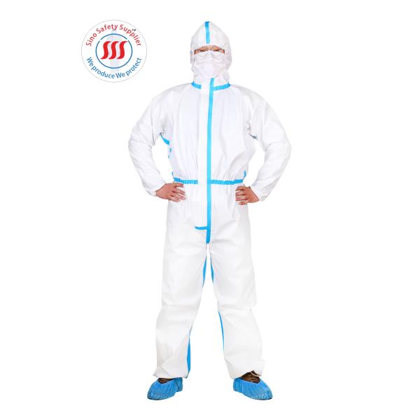 Type 4 Taped White Disposable Coveralls Anti Virus Blood Microbe Liquid
