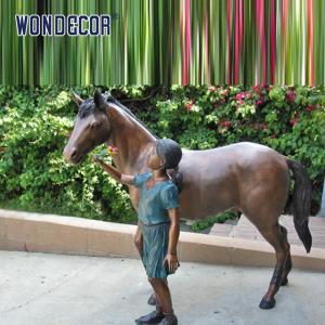 Wholesale Custom Life Size A Bronze Statue Of A Girl Playing With Her Horse Friend from china suppliers