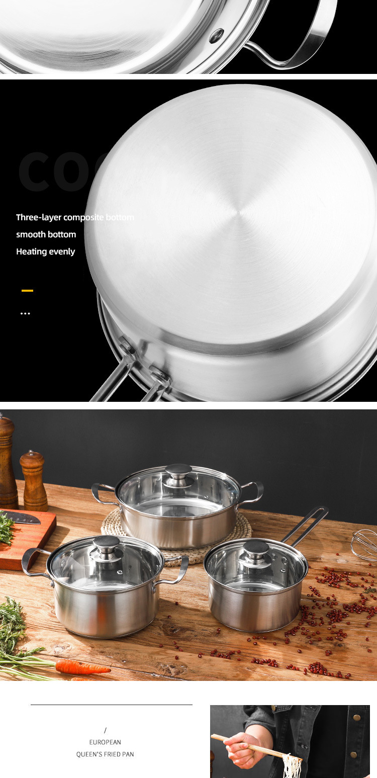 Good Quality 3 Pcs Cookware Pot Silver Cooking Pot Set Stainless Steel Pots And Pans Set Cookware Sets