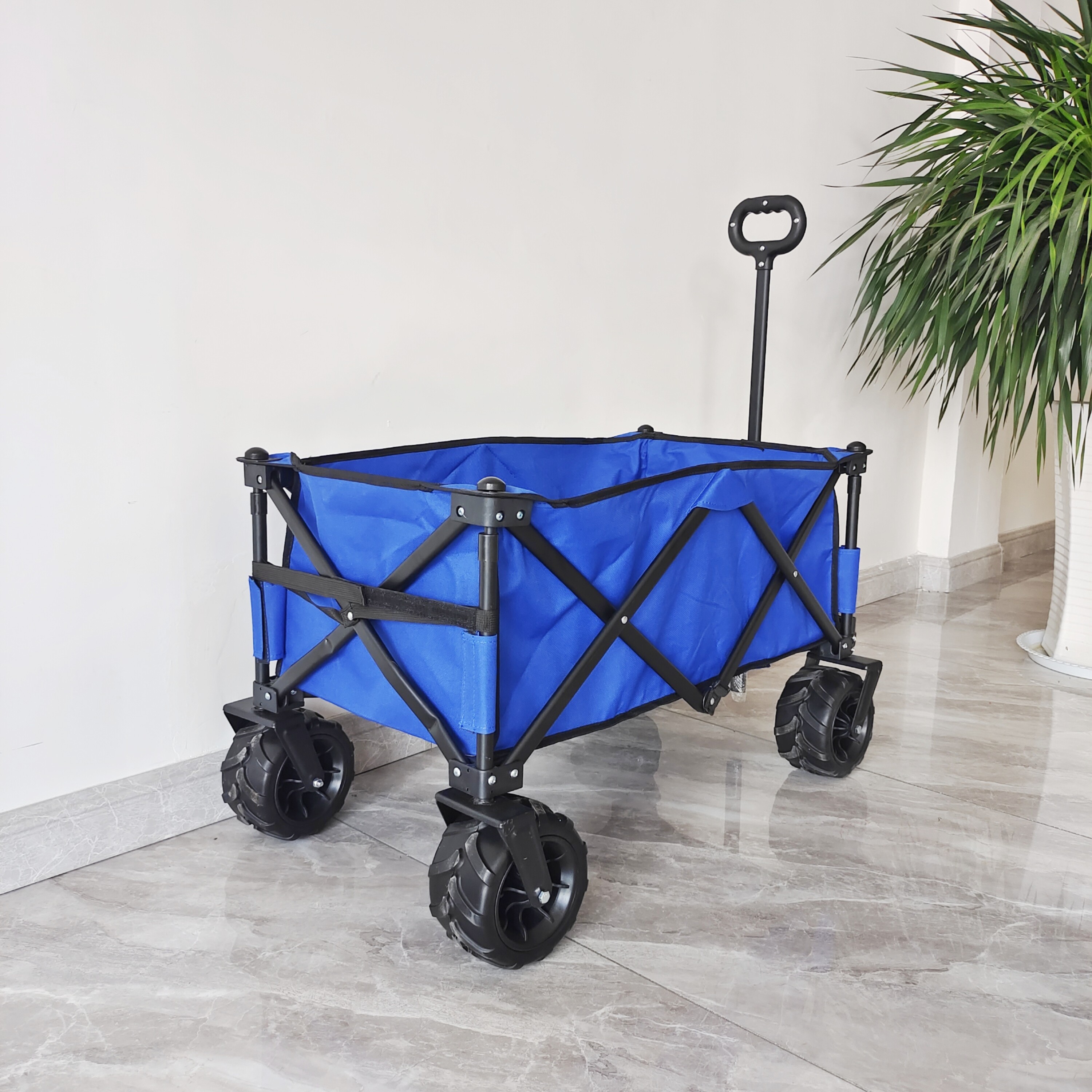 Camping Large Space Folding Beach Wagon Cart with Adjustable Handle Wide Wheels