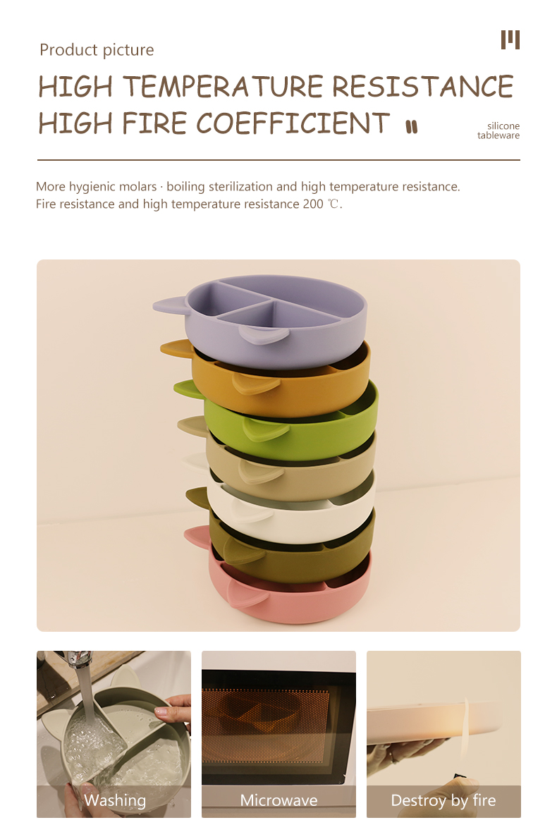Cat Style Kids Silicone Bowl , Colorful Silicone Divided Suction Plate OEM