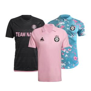 Wholesale Plain Polyester Breathable Mens Football Jersey Soccer Uniforms Sets Black/Pink/ Blue from china suppliers