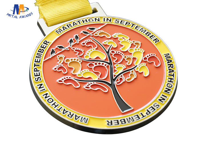 Durable Custom Marathon Medals Die Struck With Soft Enamel Glitter Color