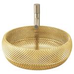 45mm Drain Hole Glass Wash Basin 18K Gold Color Countertop Sinks For Restaurant