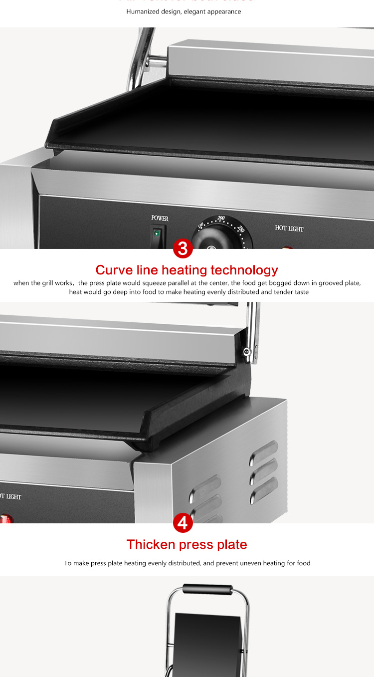 Electric Commercial Sandwich Bread Panini Grill with Interchangeable Sandwich Plates