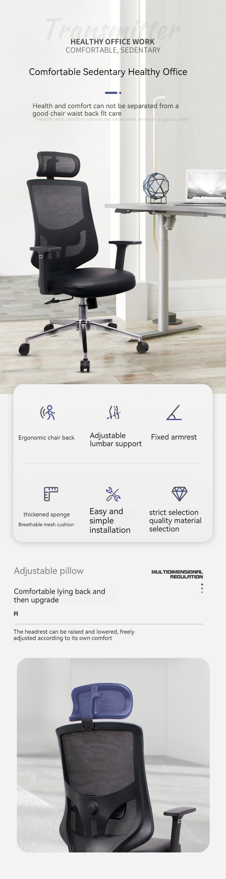 CBM 0.33 Home Office Furniture Computer Mesh Chair with Ergonomic Design and Swivel Lift