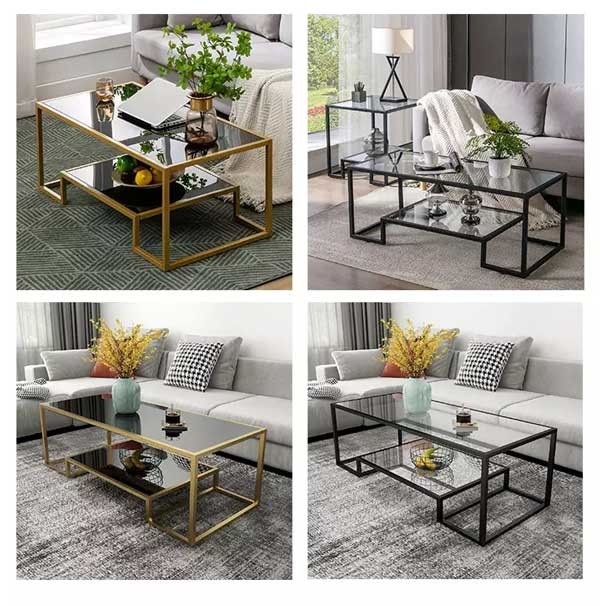 Luxury Stone Coffee Table Black Powerd Coating Minimalist Marble Tea Table