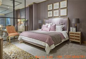 Wholesale Villa house upholstered headboard by golden painting wood bed with luxury Nightstand for Villa house interior designer from china suppliers