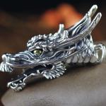 Men Necklace Retro 925 Sterling Silver Dragon Head Pendant Silver Wheat Chain
