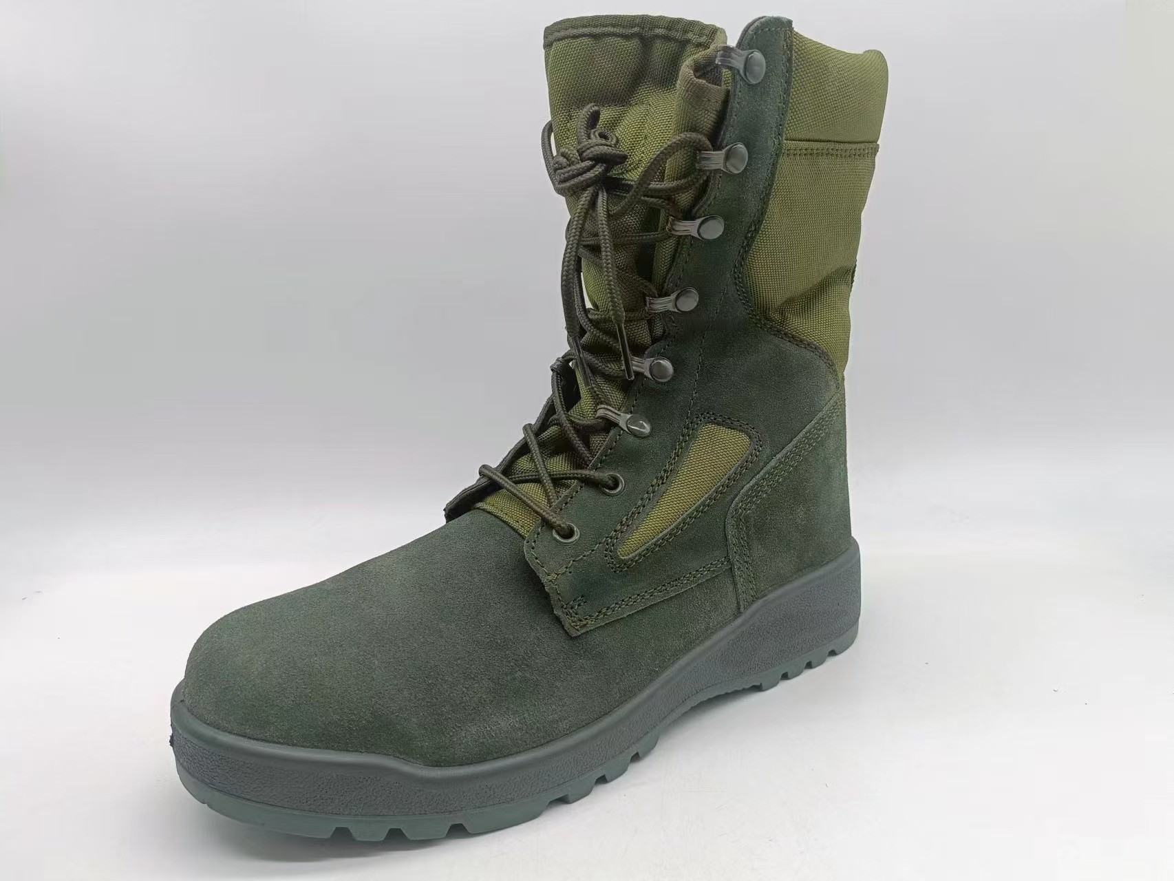 Tactical Safety Shoes Green High Top Suede Leather Breathable