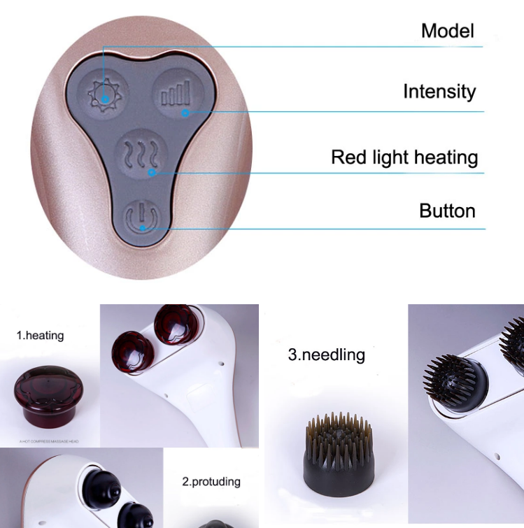 Three Modes Dual Tapper Handheld Percussion Massager With Shiatsu And Heating