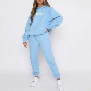 Wholesale Custom Logo Winter High Quality Casual Wool Sweatpants and Hoodie 2 Piece Sets Fitness Solid Color Cotton Fleece Women Tracksuit from china suppliers