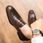 Textured ODM Mens Leather Dress Shoes Handmade Italian Style For Business Men