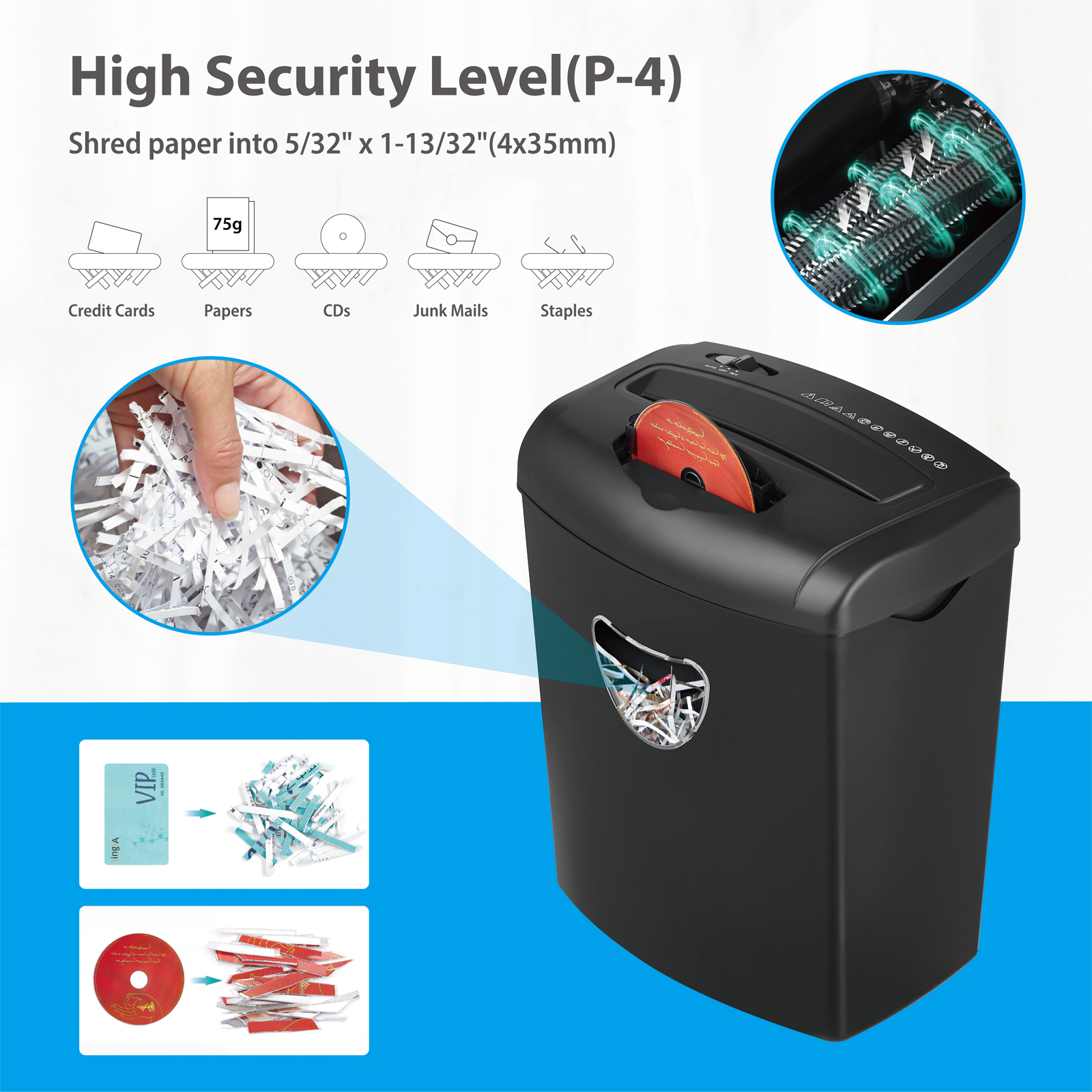 CD218P Cross Cut Paper Shredder Machine For Home Office With 21L Basket Bin 10 Sheets A4 Shredding Cd Card