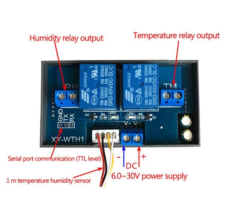 XY-WTH1 DC 6-30V Digital display Constant Temperature humidity Controller Dual Output thermostat With Sensor For AC 220V