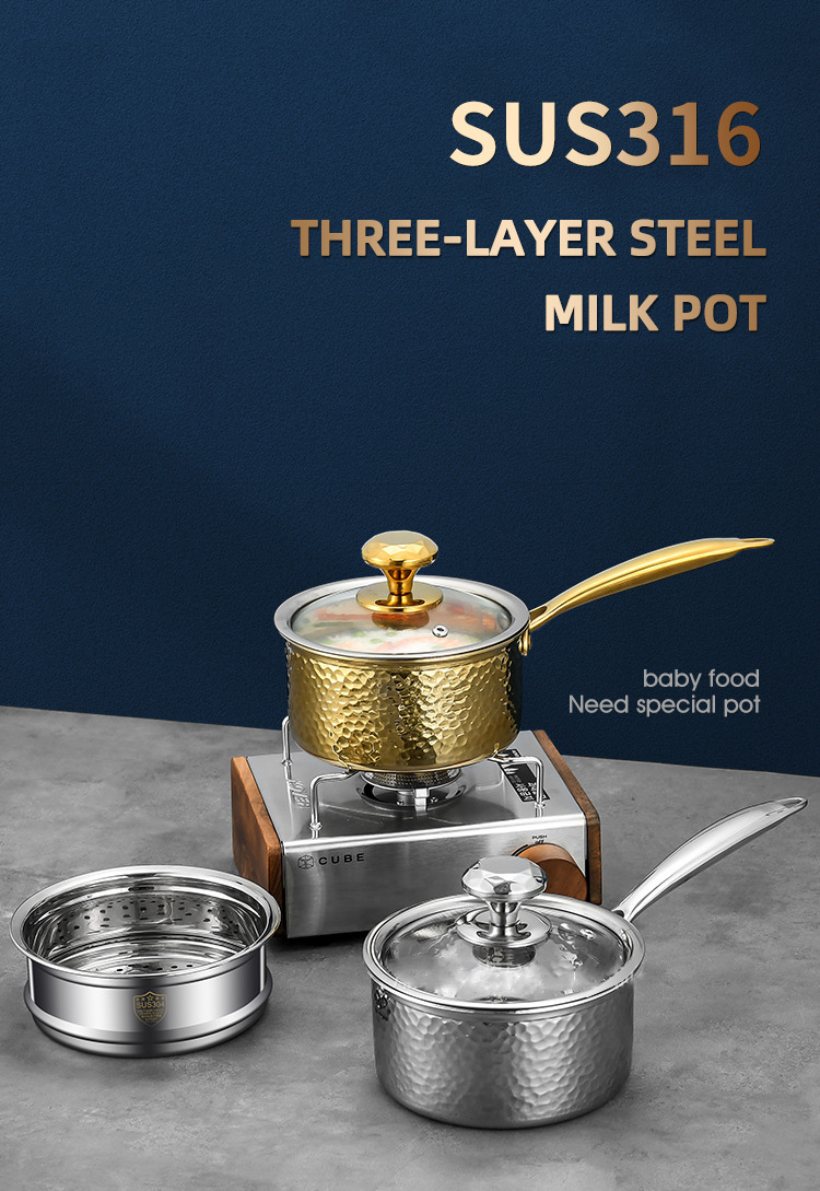 Kitchen 18 / 10 Stainless Steel Milk Pot For Cooking With Pot Cover