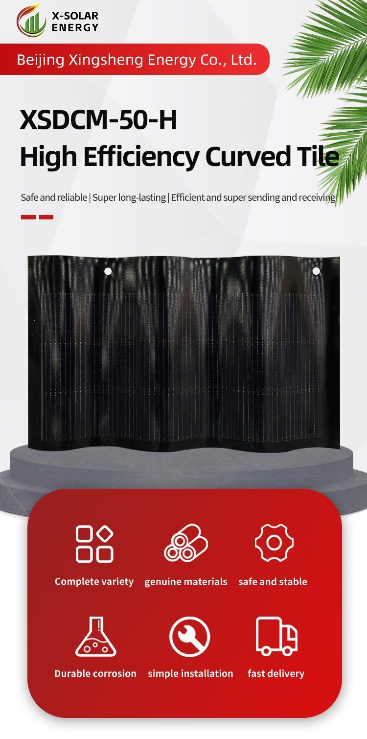 Convenient Install Solar Curved Tile 23.8% Power Efficiency 50W BIPV
