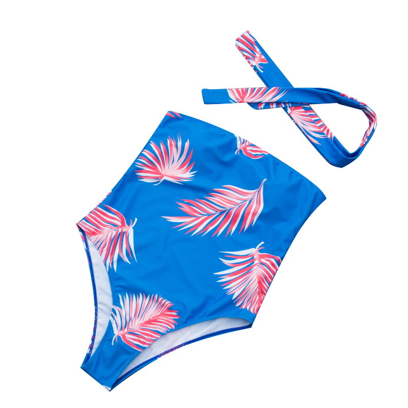 Boob Tube Top With Flower Print Random Tropical Self Tie One Piece Swimear