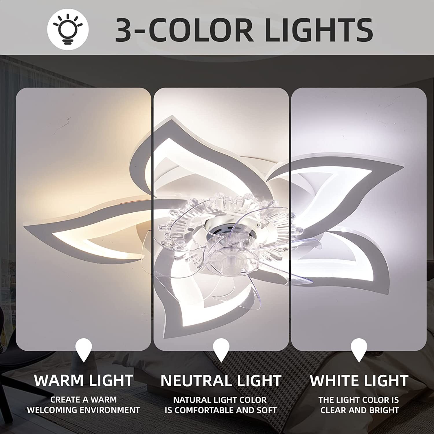 27.2 Inches Modern Style OEM ODM 50W LED Ceiling Fan Lights with Remote, Suitable for Bedroom Living Room and Dining Room