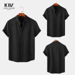 Stand Collar Cotton Linen Short Sleeve Shirts For Men Classic and Timeless