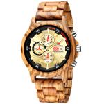 Chronograph Stopwatch Calendar Wooden Quartz Watch , Personalized Wooden Watch