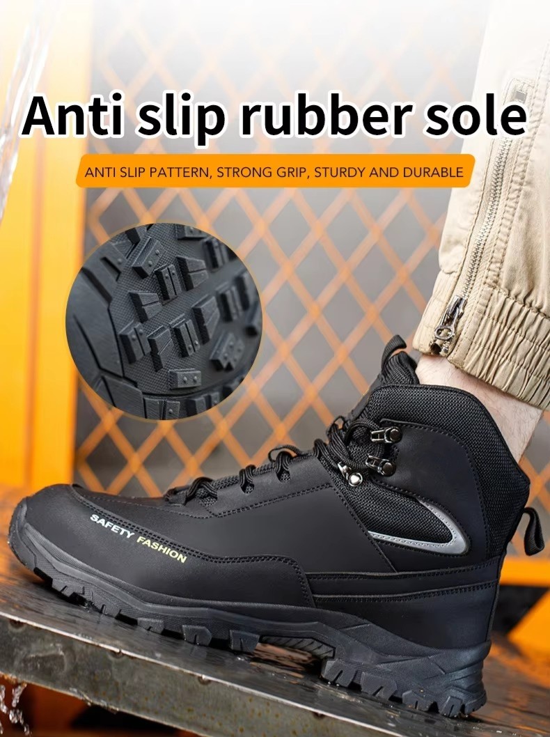 Black Green Non Slip Safety Boots Microfiber Leather Security Work Shoes
