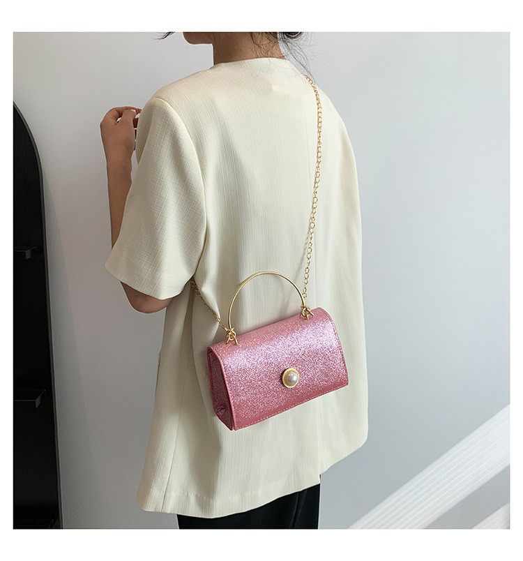 Small Square Bag with Fashion Chain Shoulder Strap 2024 Texture Metal Handbag