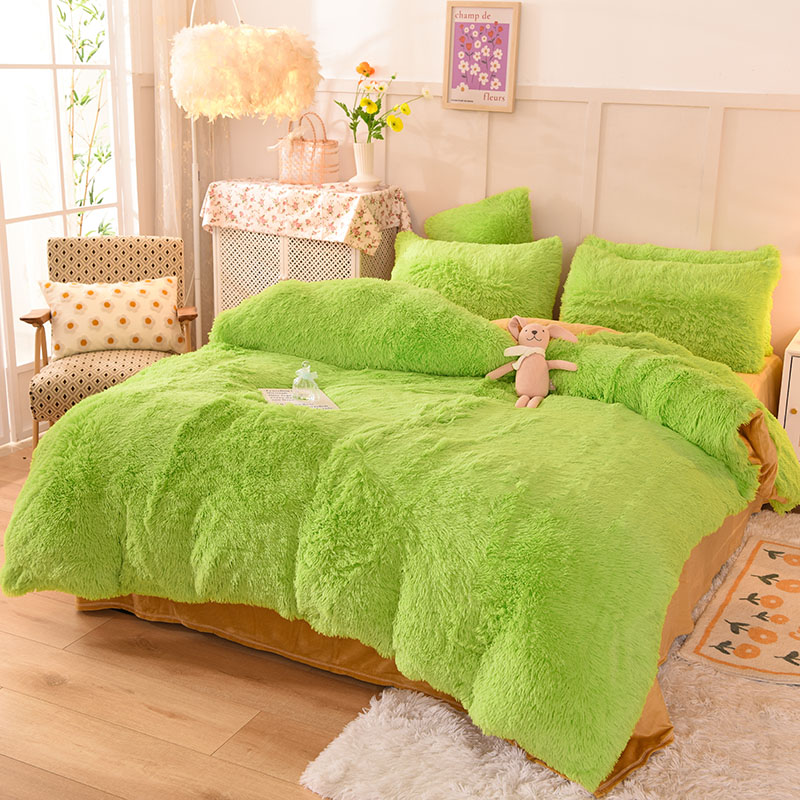 All-groups Rainbow Color Fur Velvet Fluffy Plush Soft Bedding Sheet Set for Kids Girl