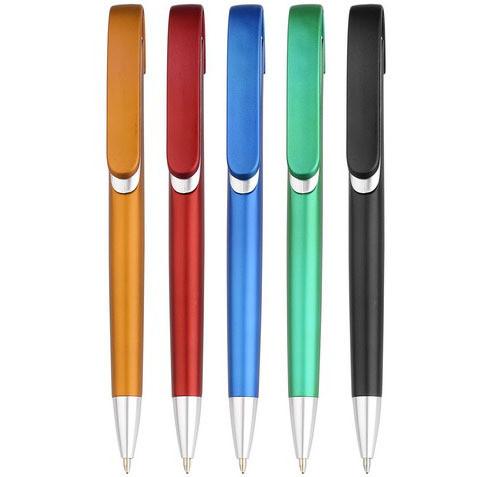 metallic looking click promotional gift logo printed plastic ball pen, logo