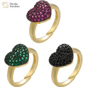 Wholesale 18k Gold Plated Heart Diamond Rings Opening Adjustable Colorful Zircon from china suppliers