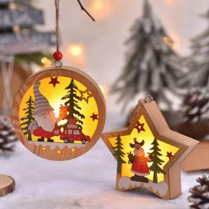 Wholesale Christmas Glow ornaments Christmas tree Wooden hanging ornaments Santa Claus snowman Elk Christmas lights from china suppliers