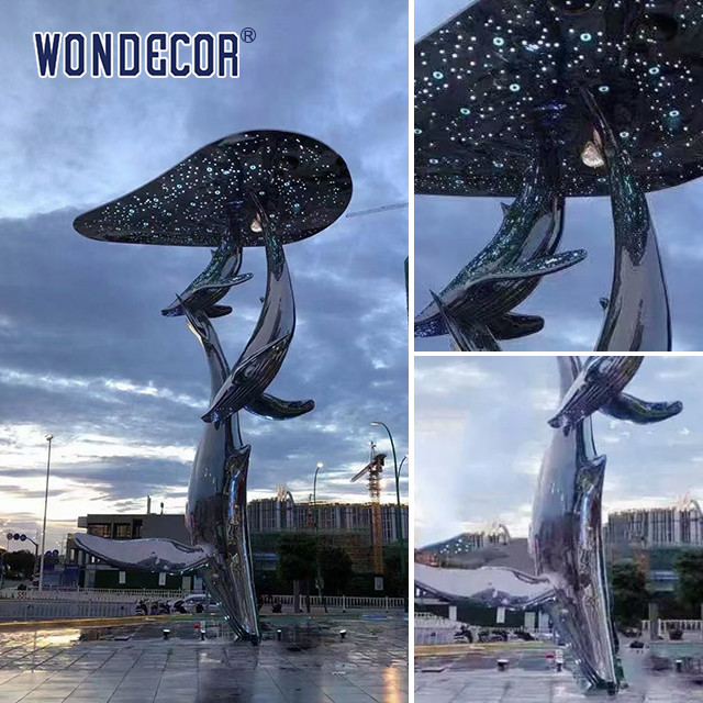Large Outdoor Square Stainless Steel Fountain Sculpture Cloud Whale