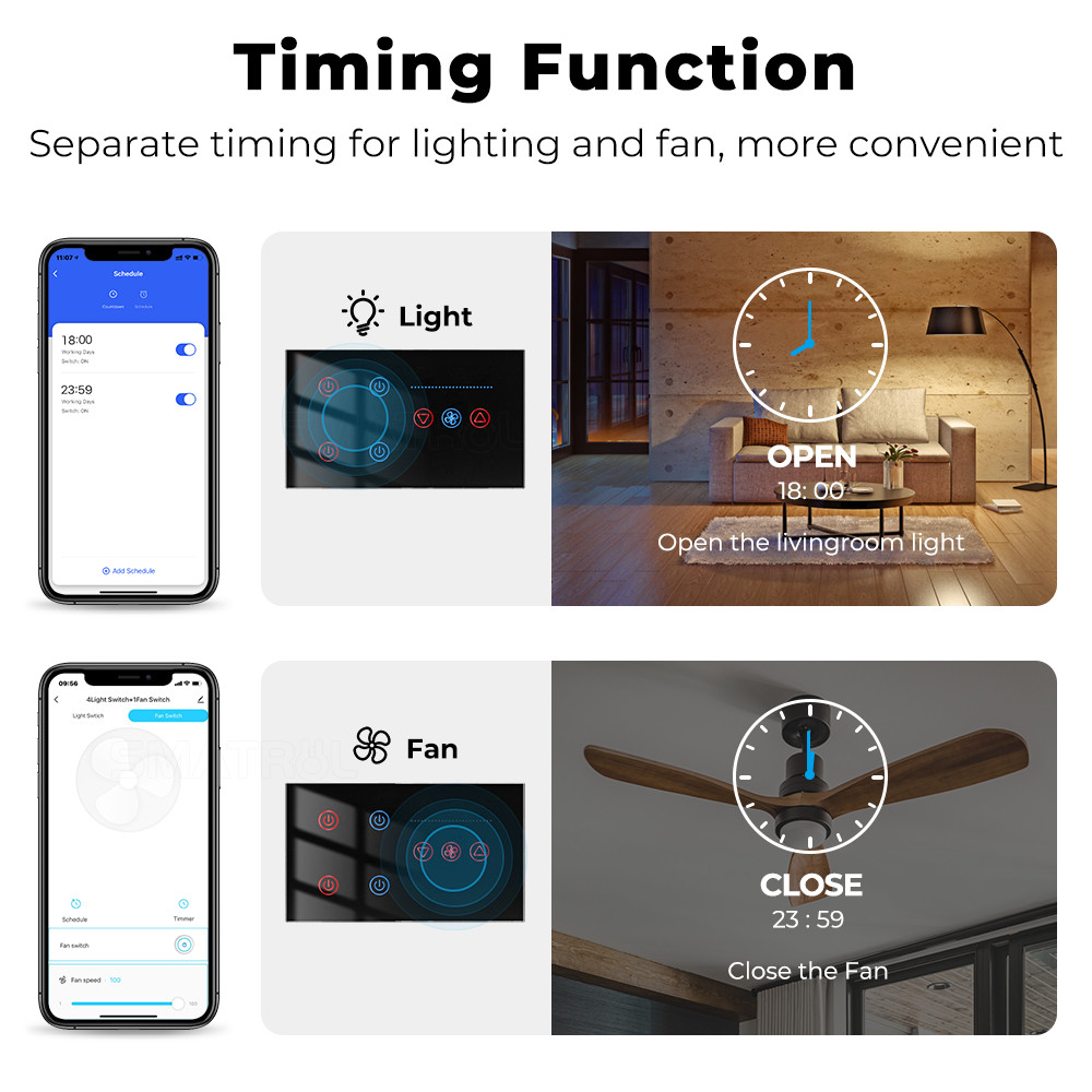 Tuya WiFi Ceiling Fan Switch Speed Control Timer Voice Power Monitor Alexa Google Home Smart Light Switch