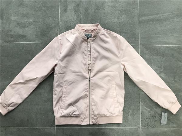 Menswear Zip PU Leather Coat Pink Polyester Nylon Bomber Jacket With Rib Detail