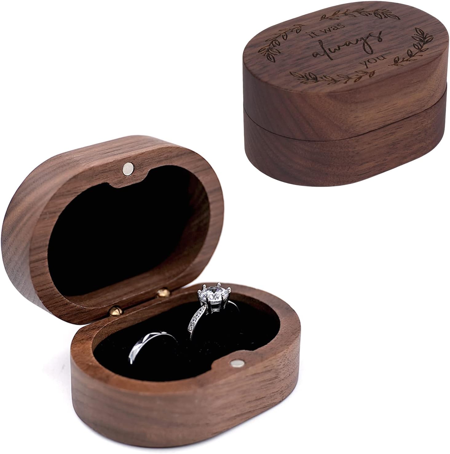 High quality wooden ring box Walnut circular ring box Wedding Valentine gift can be customized laser logo
