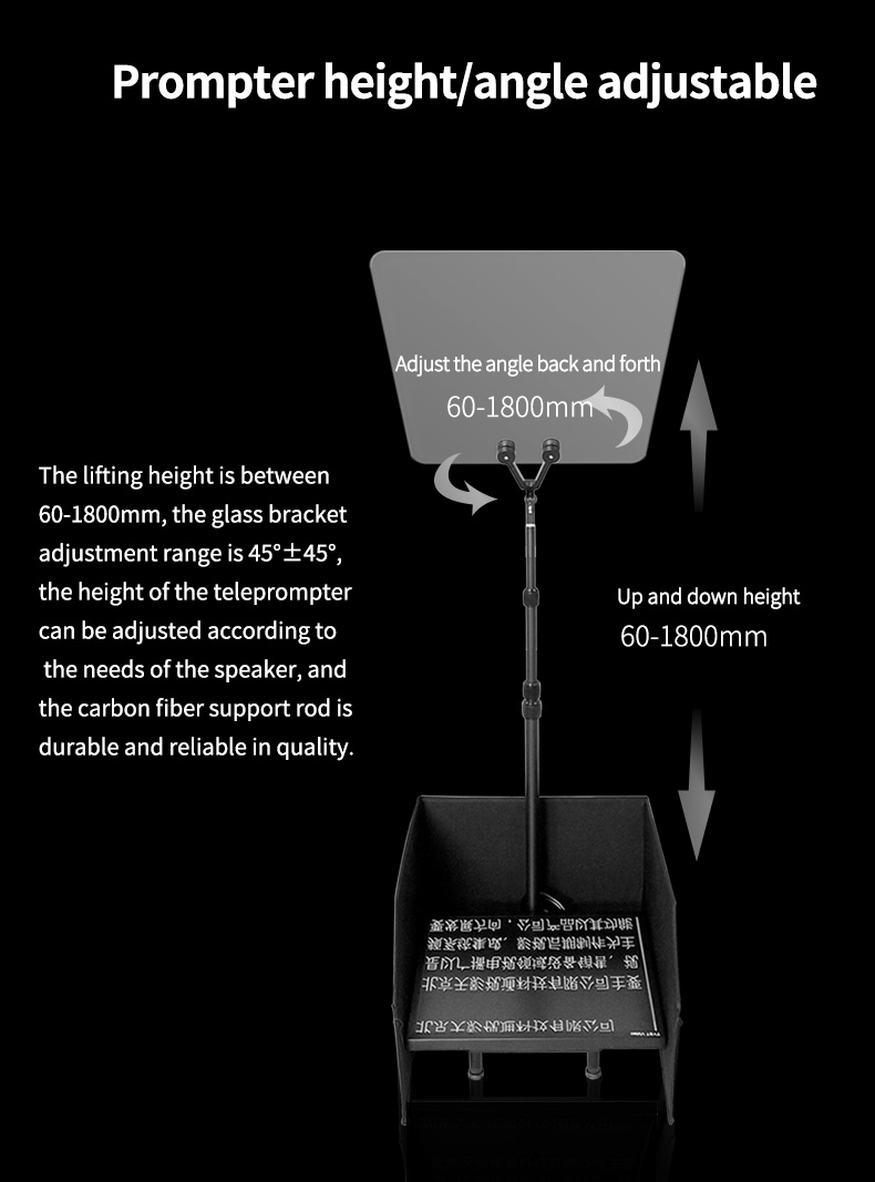 Adjustable Glass Height 22 Inch Teleprompter for TV Video Conferences and Live Events