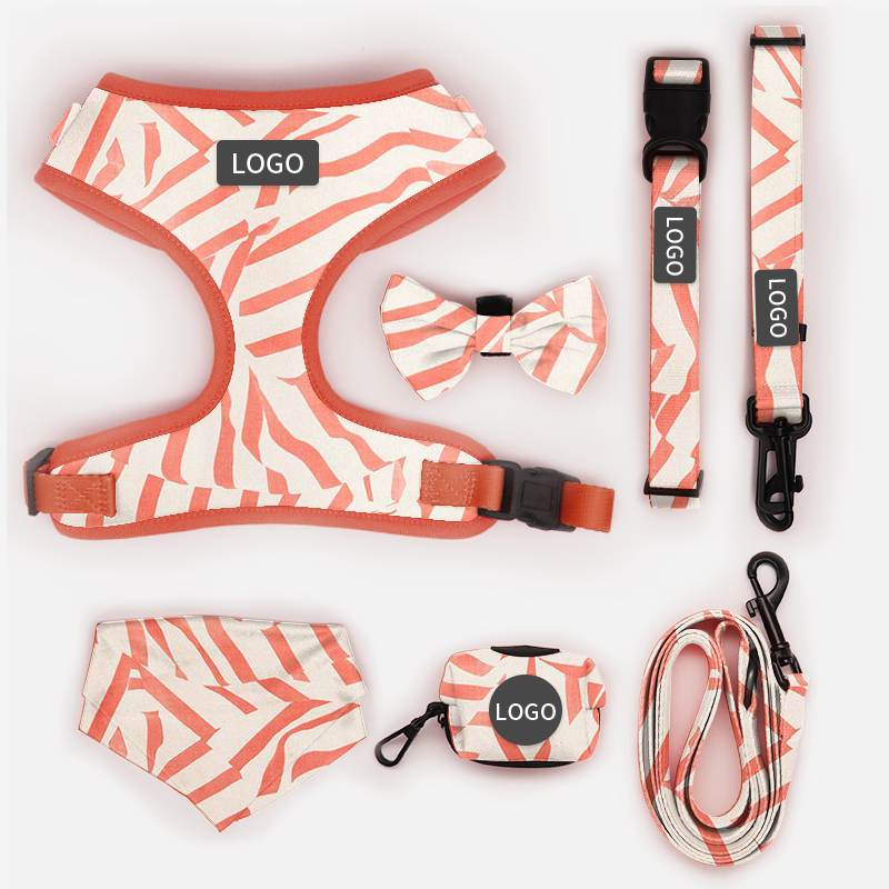 Dog Vest Set No Pull Neoprene Mesh Harness Leash Collar Print Pattern Customized Logo