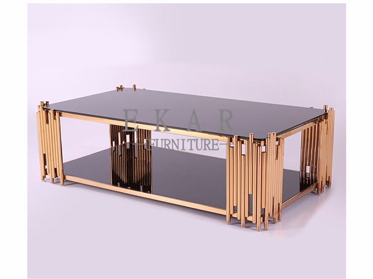Rose Golden Metal Table Leg and Tempered Glass Living Room Coffee Table