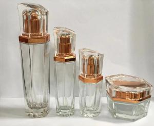 Wholesale Luxury Transparent Cream Bottles Skincare Packaging / Glass Cosmetic Bottle Six Sides from china suppliers