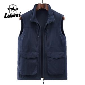Multi Pockets Cargoes Waistcoat Solid Color Utility Zipper Sleeveless Sherpa Windbreaker Softshell Vest for Mens
