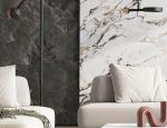 12mm Glazed Porcelain Tile Gilt Years Grey Polished Slate Marble Slab 1600