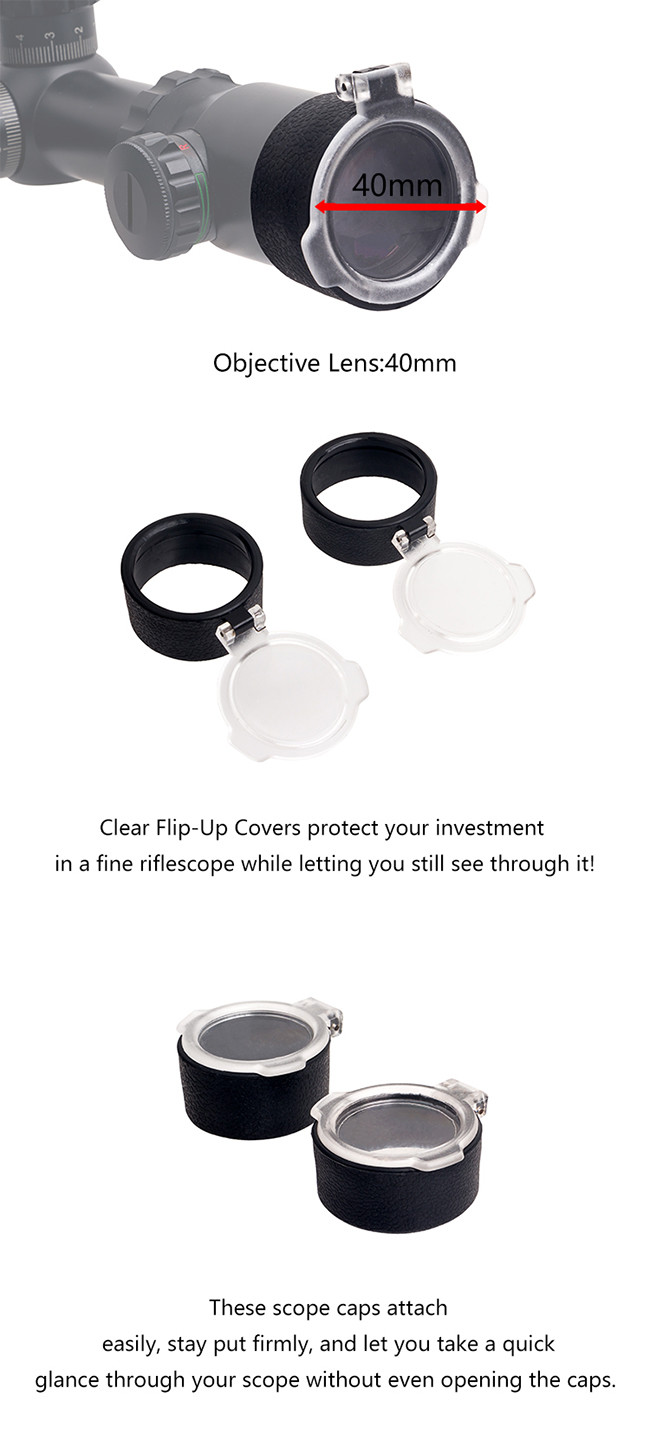 Rubber & Resin Tactical Accessories 40mm Flip - Up Riflescope Lens Covers - Clear