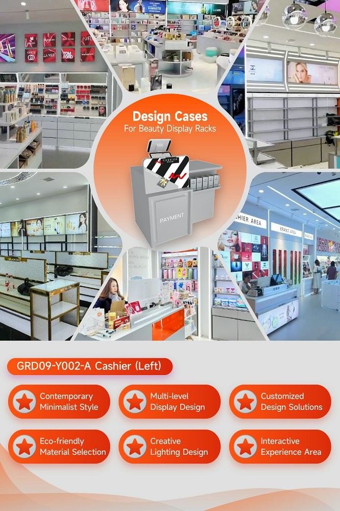 GDR09-Y002-A Retail Display Counter with 40mm Soft Film Light Box and 5mm Gray Glass for Cosmetics Counter